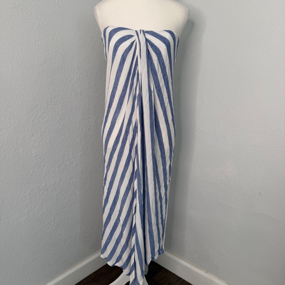 Blue White Striped Strapless Maxi Beach Cover Up